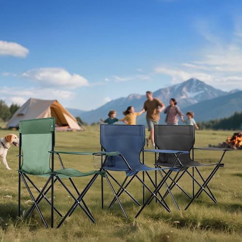 2 Pack Folding Camping Chairs for Adults, Foldable Portable Beach Chairs with Carry Bag & Cup Holder, Compact Design for Camping, Beach, Picnics, and Fishing Supports 300LBS（Dark Navy）
