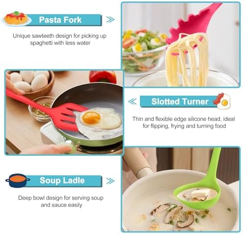TeamFar Silicone Cooking Utensil Set of 7, Kitchen Cooking Utensil Set