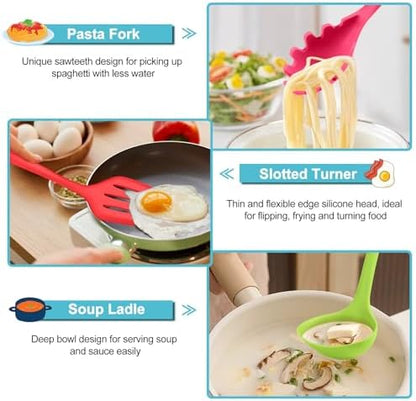 TeamFar Silicone Cooking Utensil Set of 7, Kitchen Cooking Utensil Set