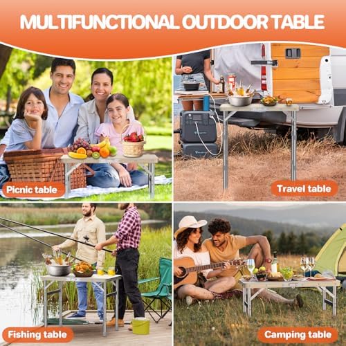 FUNYKICH Waterproof Folding Camping Table, 3 Height Adjustable Max 27.5''