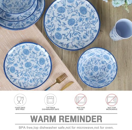 Melamine Dinnerware Set for 4-16 Pcs:Camping Dishes Set with Dinner Plates,Salad Plates,Cups and Bowls.Lightweight and Unbreakable.Indoor and Outdoor Use.