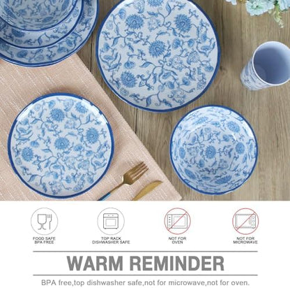 Melamine Dinnerware Set for 4-16 Pcs:Camping Dishes Set with Dinner Plates,Salad Plates,Cups and Bowls.Lightweight and Unbreakable.Indoor and Outdoor Use.