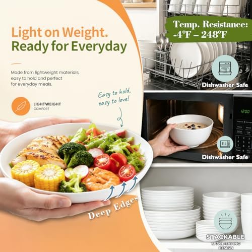 Wrova Modern Plates and Bowls Sets for 8,White Dinnerware Sets 40PCS Dishes
