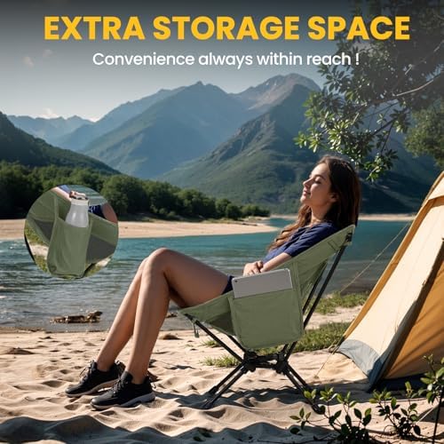 Overmont Ultralight Portable Camping Chair- Lightweight Folding Backpacking Chair, Support up to 330Lbs Compact Beach Chair for Adults with Carry Bag for Backpack Hiking Fishing Outdoor Camp Travel