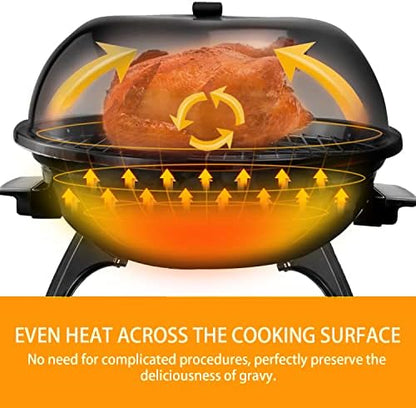 Electric BBQ Grill Techwood 15-Serving Outdoor Electric Grill for Party, Patio & Backyard, Double Layer Design, Portable Removable Stand Grill, 1600W (Countertop Black BBQ Grill)