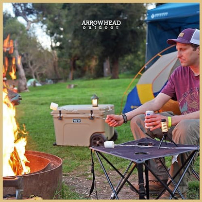 ARROWHEAD OUTDOOR 26” (66cm) Portable Camping Folding Table, 2 Cup Holders, Square, Carrying Case, Steel Frame, High-Grade 600D Canvas