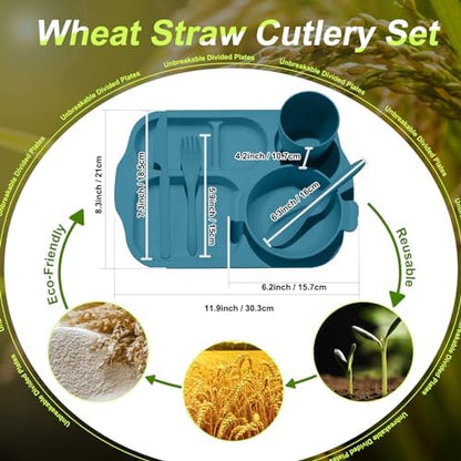 Honoson 24pcs Wheat Straw Dinnerware, Unbreakable, Bright Color