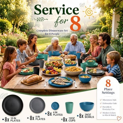 Wrova Wheat Straw Dinnerware Sets, Microwave Safe Plates and Bowls Sets