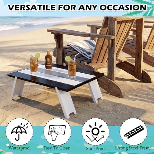 CroBlissful Beach Table Folding Camping Portable Table Striped White Aluminum Side with Carry Bag for Summer Camping Picnics and Outdoor Activities(16x11x5 in,Gray)