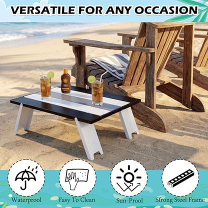 CroBlissful Beach Table Folding Camping Portable Table Striped White Aluminum Side with Carry Bag for Summer Camping Picnics and Outdoor Activities(16x11x5 in,Gray)