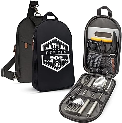 BOMKI Grilling and Camping Cooking Utensils Set for The Outdoors BBQ - Camping Utensil Set Camping Kitchen Set Cookware Accessories with Case Camping Essentials Camping Stuff Camp Cooking Set
