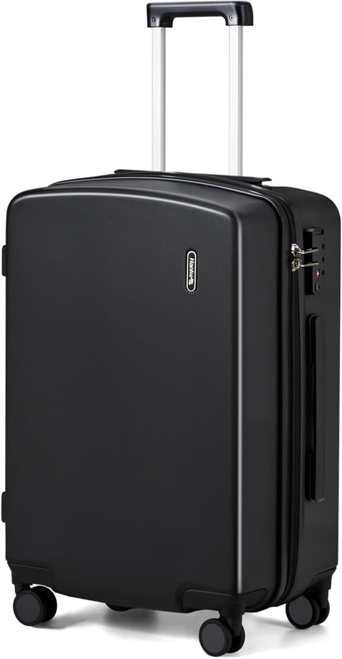 Hanke 24 Inch Luggage with Spinner Wheels Lightweight PC Hard Shell Suitcases Checked Luggage with TSA Lock Checked-Medium 24-Inch Rolling Suitcase for Travel(Jet Black)