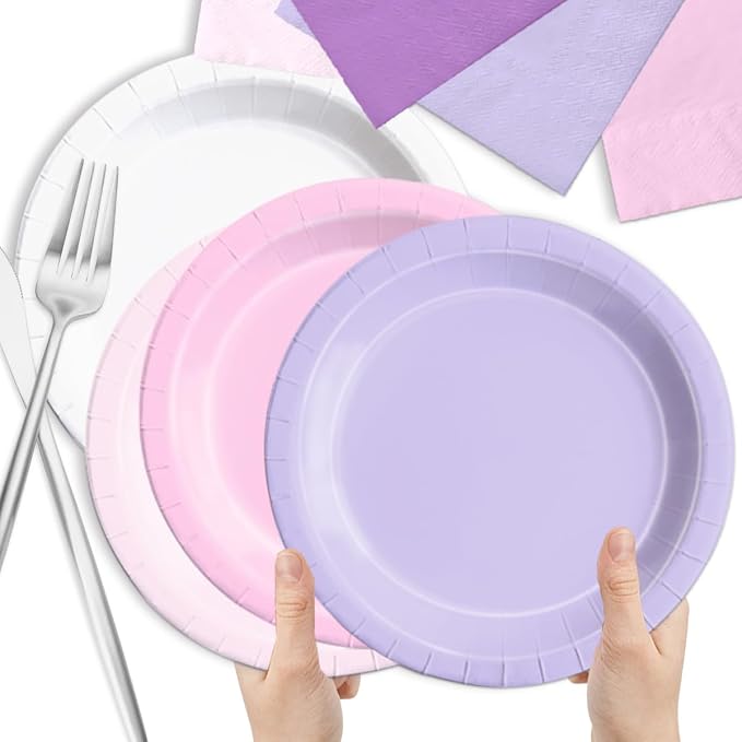 CMUSKO Butterfly Birthday Decorations-150Pcs Light Purple Pink Plates and