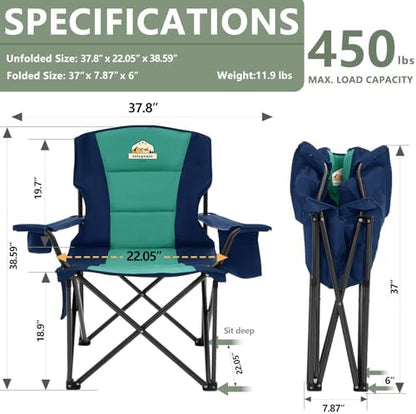 Colegence Oversized Heavy Duty Camping Chair for Adults, 450 lb, Dark Blue