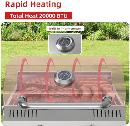 Veralune Tabletop Gas Grill, Small Propane Grill, 22,000 BTUs, Locking Lid