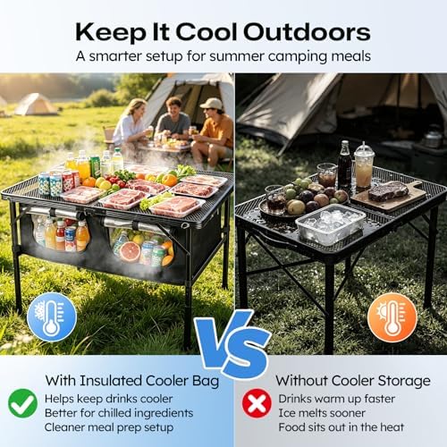 Folding Camping Table with Storage and Insulated Cooler Bag