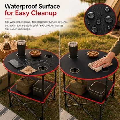 Portable Camping Table Folding Picnic Tables Lightweight Folding Table Waterproof Canvas Beach Table for Outside with 4 Cup Holders & Carry Bags for Camping, Beach, Campfires and Tailgating