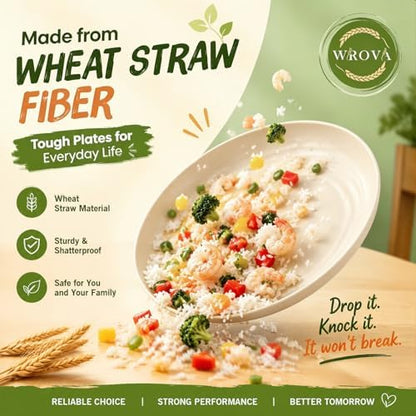 Wrova Wheat Straw Dinnerware Sets for 8, Kitchen Plates Bowls and Cups Set