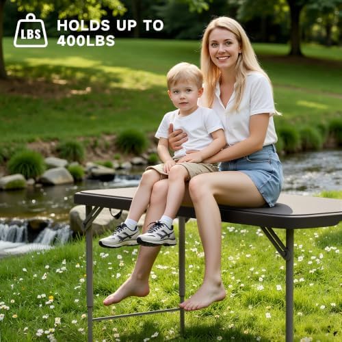 4FT Folding Table, 3 Adjustable Height & Heavy Duty, Double-Layer HDPE with Steel Legs, Foldable Table for Camping, Parties, Picnics, Black, 1 Pack