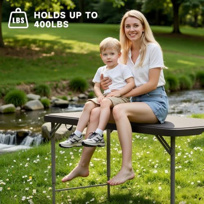 4FT Folding Table, 3 Adjustable Height & Heavy Duty, Double-Layer HDPE with Steel Legs, Foldable Table for Camping, Parties, Picnics, Black, 1 Pack