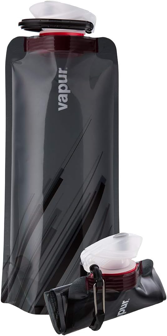Vapur Collapsible Water Bottle With Carabiner, Compact Bottle Folds Flat For Hydration On The Go, Ideal for Traveling, Hiking or Camping, 23 Ounce, Fire, Pack of 1