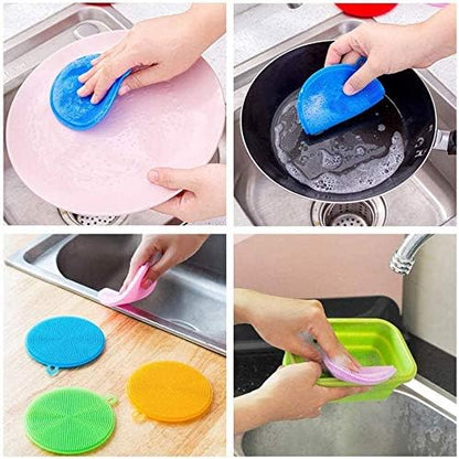 Silicone Sponge 9 Pack Sponges for Dishes Silicone Scrubber Dish Brush Kitchen Cleaning Sponges Silicone Dishwasher-Safe Brush Pad Double Sided for Kitchen (9 Pack-New)