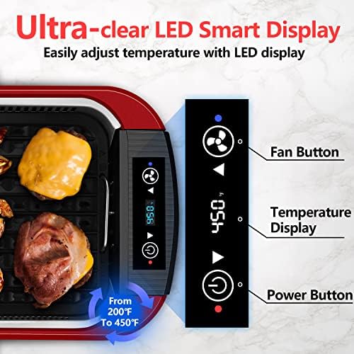 Indoor Grill, CUSIMAX Smokeless Grill Indoor, Electric Griddle, 1500W, Red