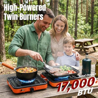 SHINESTAR 2 Burner Camping Stove, 17000 BTU Portable Propane Camp Stove