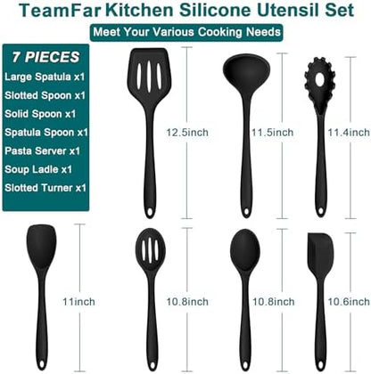 TeamFar Silicone Cooking Utensil Set of 7, Kitchen Cooking Utensil Set