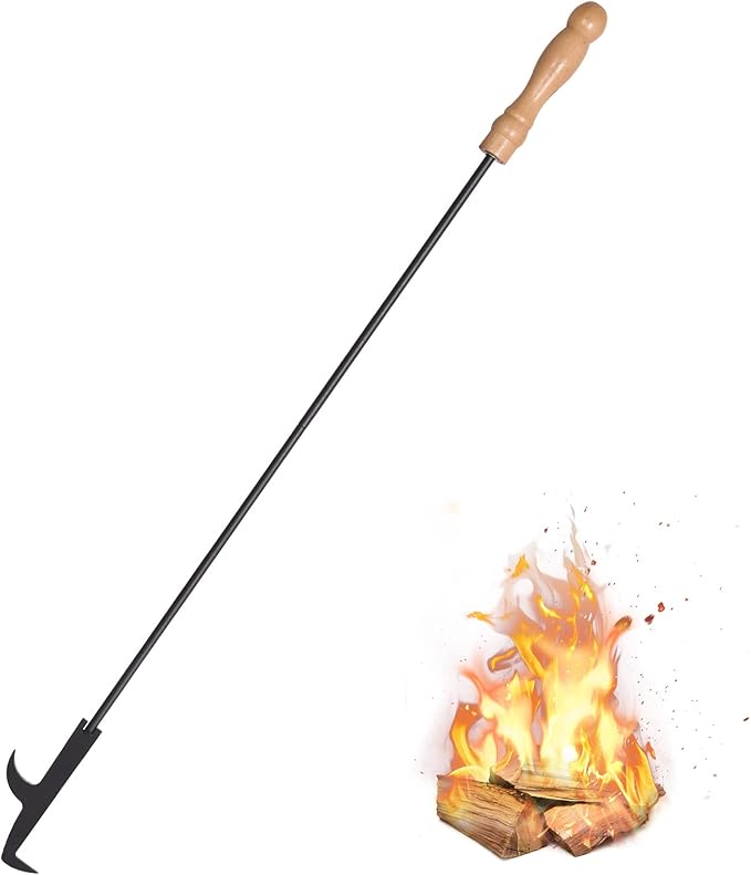 AGM Fire Pit Poker, 32" Fire Poker Stick with Wooden Handle&Barb for Campfire, Fireplace, Bonfires, Heavy Duty Wrought Iron Fire Pit Tools Accessories for Outdoor & Indoor