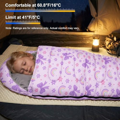 Basumee Toddler Kids Camping Sleeping Bag Warm & Cool Weather 3 Season