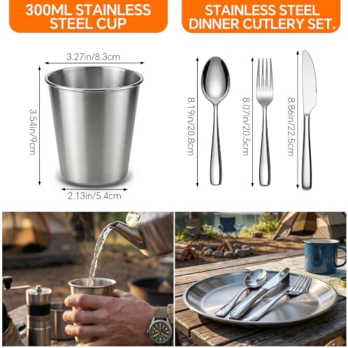 Stainless Steel Camping Mess Kit with Zippered Carry Bag 4 Person