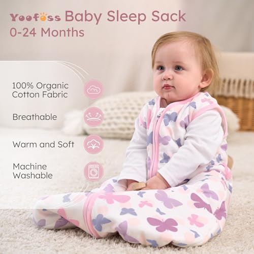 Yoofoss Baby Sleep Sack 18-24 Month 1.5TOG 100% Organic Cotton 2-Way Zipper