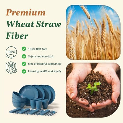 Homienly Wheat Straw Dinnerware Sets 28 Pcs Reusable Dish Set With Utensils