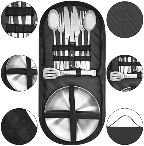 Camping Utensils, Camping Essentials 2-4 Person 11pcs/21PCS with Spoons Plates Forks Knives Travel Utensils with Case, Accessories Set for Grill Outdoor Car Picnic Essentials