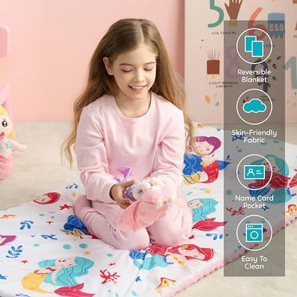 JOIEDOMI Toddler Nap Mat with Removable Pillow and Minky Blanket 55''x30'' Kids Sleeping Bag for Boys and Girls Ages 3-6 Roll Up Soft Nap Mats for Preschool Kindergarten Daycare Sleepover