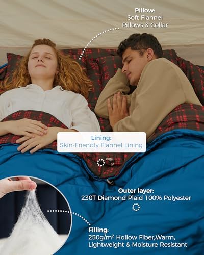 KingCamp Double Sleeping Bag for Adults, Queen Size 2 Person Sleeping Bag