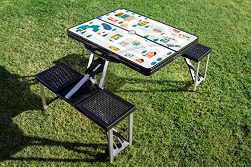 Picnic TIME Portable Folding Picnic Table with Seats for 4, Collapsible Aluminum Table with Benches & Umbrella Hole, Lightweight Foldable Table for Camping, Travel, Backyard, Tailgating