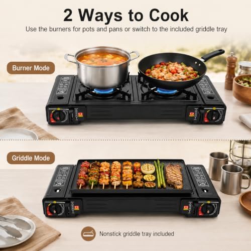 Portable Camping Stove 2 Burner Propane Gas Stove with Carry Case