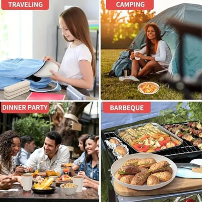 24 Pcs Wheat Straw Dinnerware Sets for 6- Unbreakable Reusable Plates and Bowls Sets Lightweight BPA Free Dishwasher, Microwave Safe Bowls and Cups- Camping Dishes for Dessert with Bowls