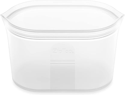 Zip Top Reusable Food Storage Bags | Large Dish [Frost] | Silicone Meal Prep Container | Microwave, Dishwasher and Freezer Safe | Made in the USA