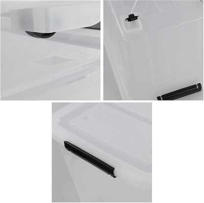 70 L Clear Plastic Large Storage Box with Wheels, Set of 4 LargeLatch Plastic Box for Storage