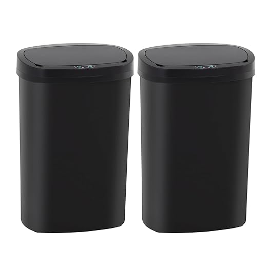 Automatic Motion Sensor Bathroom Trash Can with Lid, 13 Gallon Touchless Trash Bin, Smart Dog Proof Garbage Can, Touch Free Waste Basket for Toilet, Office, Bedroom,Black,2
