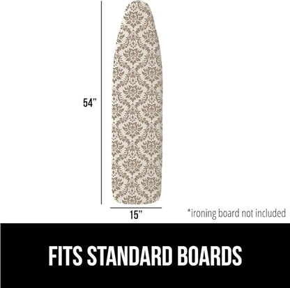 The Original GORILLA GRIP Ironing Board Cover and Pad, Silicone Coating, Thick Scorch Resistant Padding, Heavy Duty Iron Covers Standard Boards, Hook and Loop Fastener Strap, Damask, 15x54