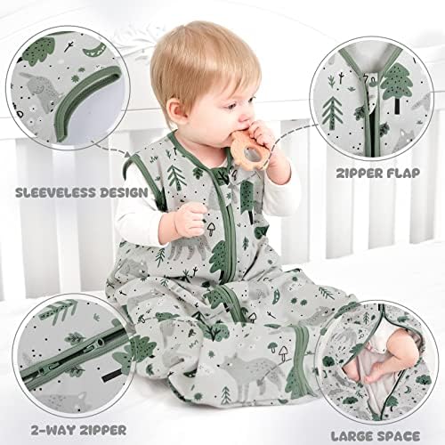 Yoofoss Baby Sleep Sack 6-12 Month 0.5TOG 100% Organic Cotton 2-Way Zipper