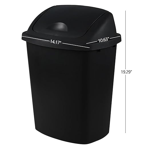 Teyyvn 6 Gallon Plastic Flip Lid Trash Can for Kitchen, Black Plastic Garbage Bin with Swing Lid, Pack of 4