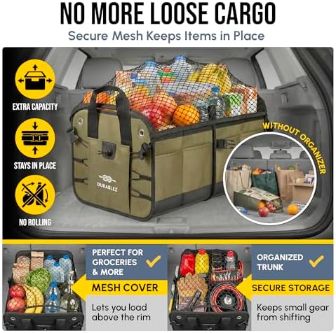 5-Section Extra Large Heavy Duty Trunk Organizer, Military Green