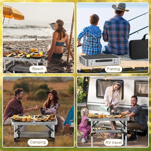 Folding Camping Table, 2 FT Folding Portable Camping Table, Outdoor&Indoor Picnic Table with 3 Adjustable Height Max 27.1",Lightweight Aluminum Camping Tables, Car Camping Essentials-Black