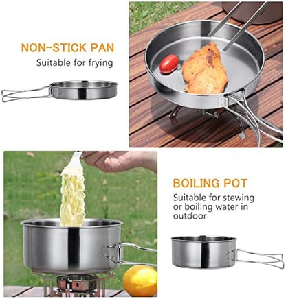 Lixada Camping Cookware Set, 4PCS Portable Stainless Steel Camp Cook Set, Lightweight Stackable Camping Pots and Pans Plate Set Camping Gear for Outdoor Backpacking Camping Hiking Picnic