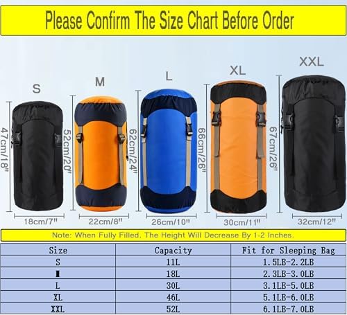 Compression Sack, Compression Stuff Sack, Water-Resistant & Ultralight Sleeping Bag Stuff Sack - Space Saving Gear for Camping, Hiking